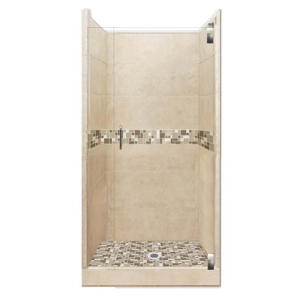 54 x 36 x 80 Tuscany Grand Alcove Shower Kit in Brown Sugar with Satin Nickel Finish