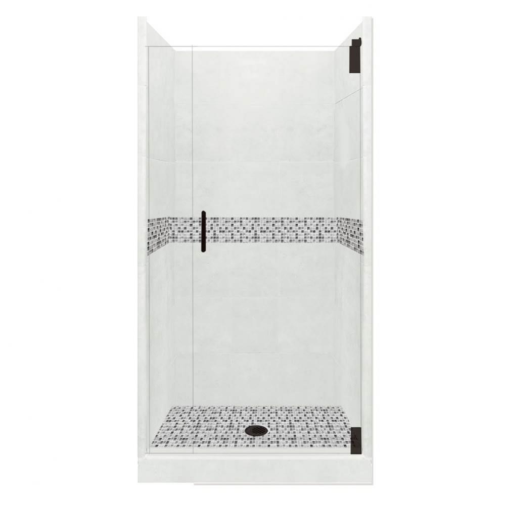 42 x 36 x 80 Del Mar Grand Alcove Shower Kit in Natural Buff with Black Pipe Finish
