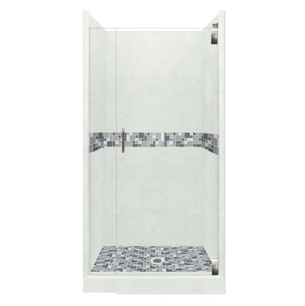 36 x 36 x 80 Newport Grand Alcove Shower Kit in Natural Buff with Chrome Finish