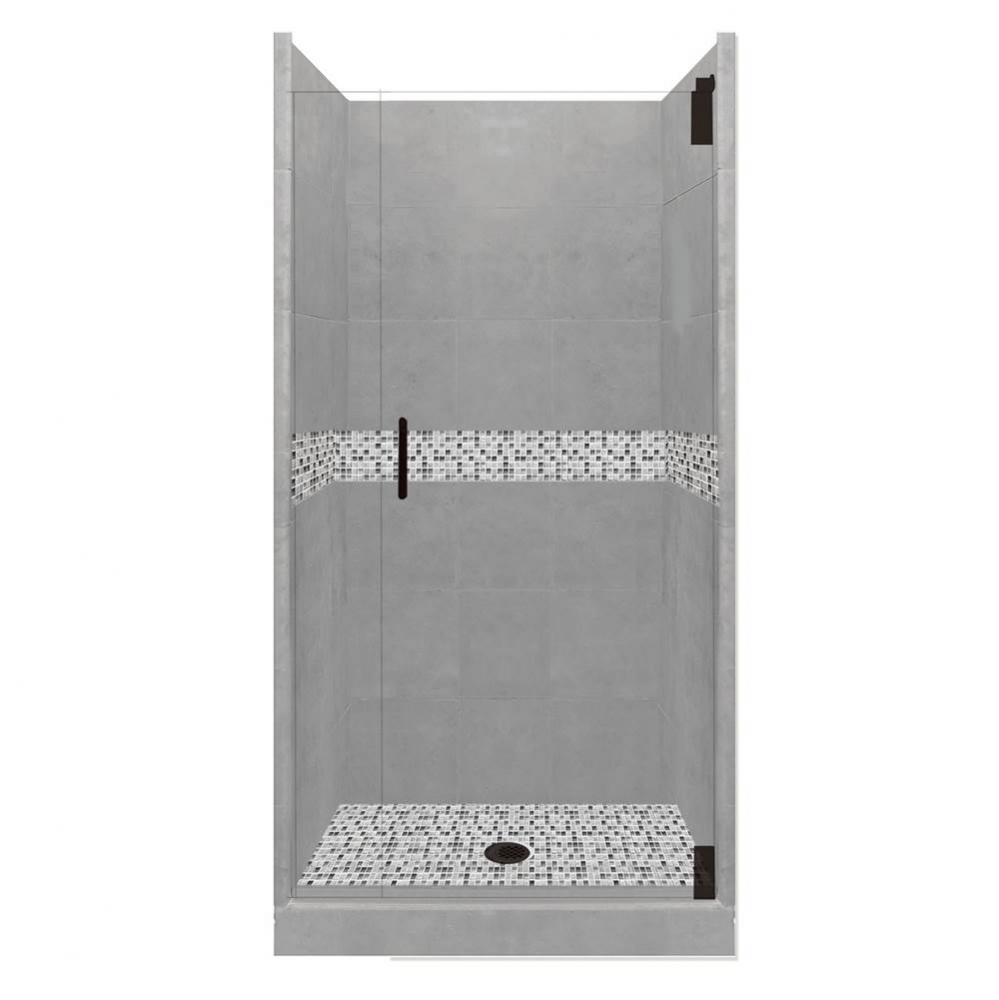 48 x 42 x 80 Del Mar Grand Alcove Shower Kit in Wet Cement with Black Pipe Finish