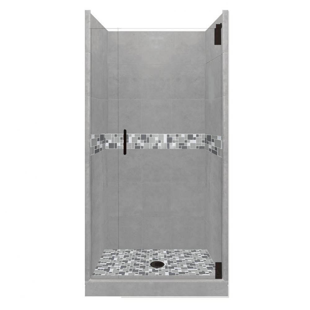 54 x 36 x 80 Newport Grand Alcove Shower Kit in Wet Cement with Black Pipe Finish