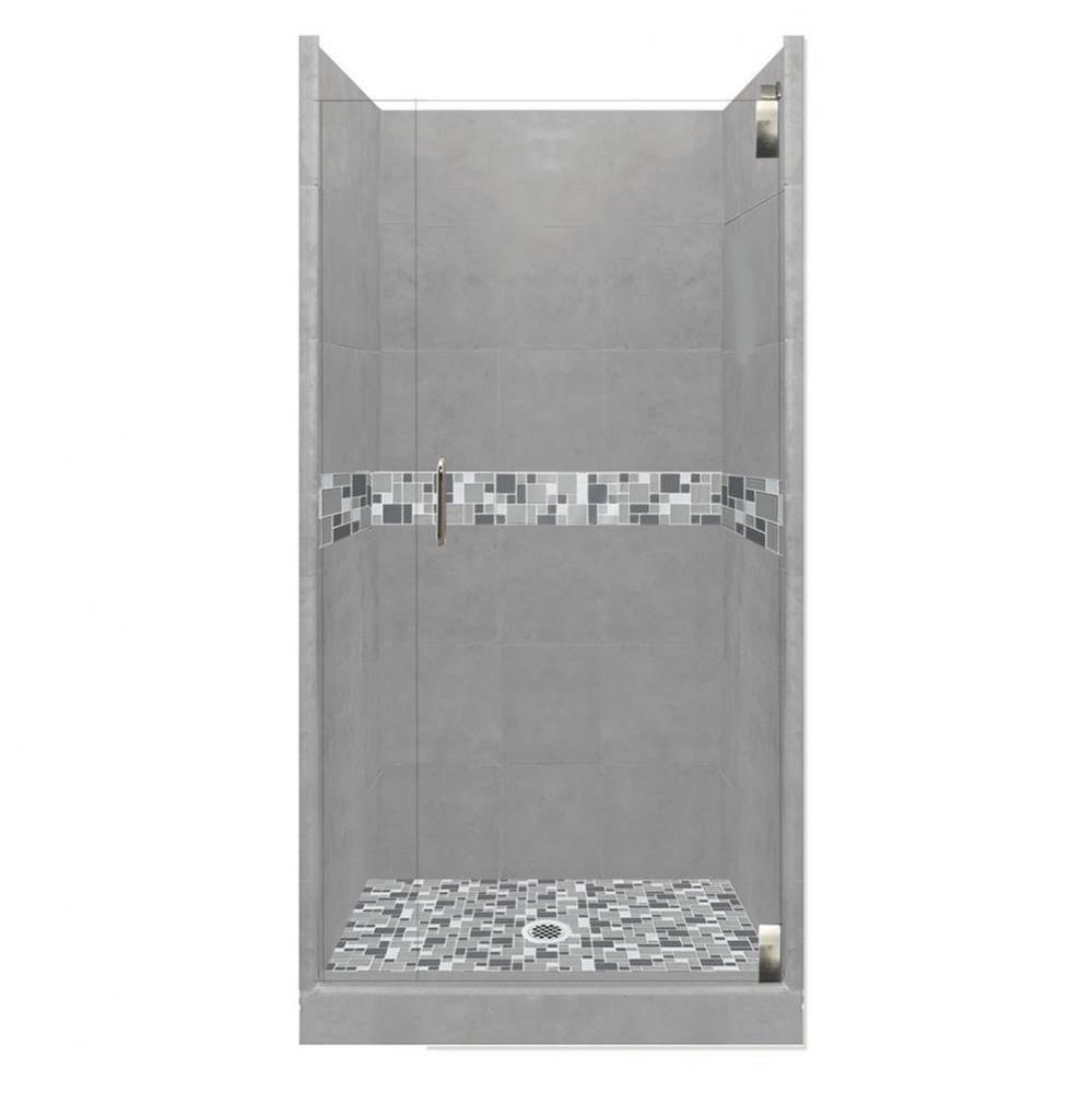 54 x 42 x 80 Newport Grand Alcove Shower Kit in Wet Cement with Chrome Finish
