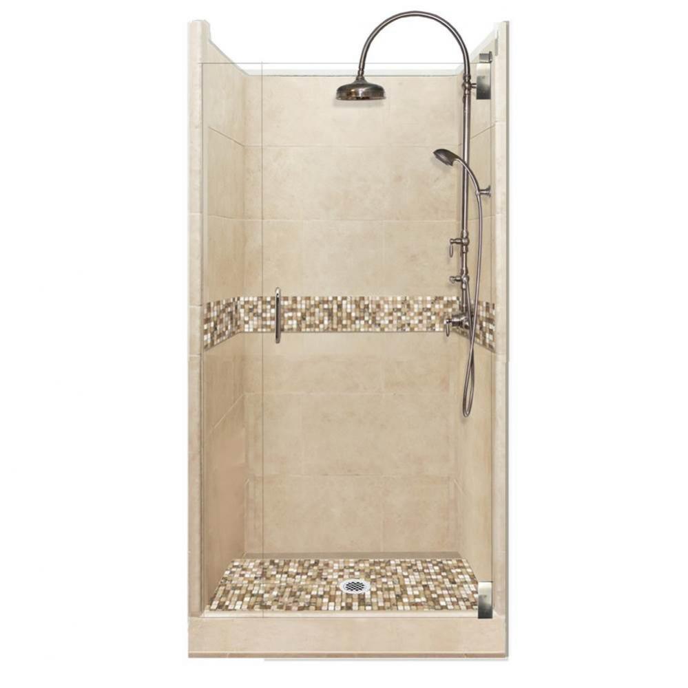 36 x 32 x 80 Roma Luxe Alcove Shower Kit in Brown Sugar with Chrome Finish