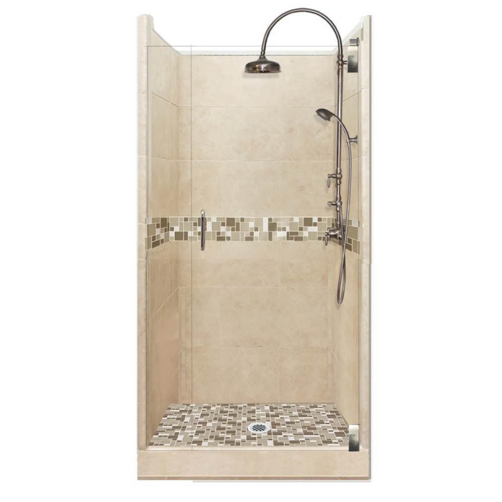 38 x 38 x 80 Tuscany Luxe Alcove Shower Kit in Brown Sugar with Satin Nickel Finish