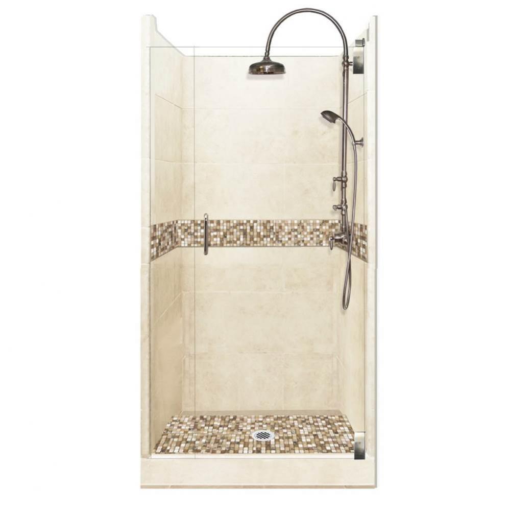 36 x 36 x 80 Roma Luxe Alcove Shower Kit in Desert Sand with Satin Nickel Finish