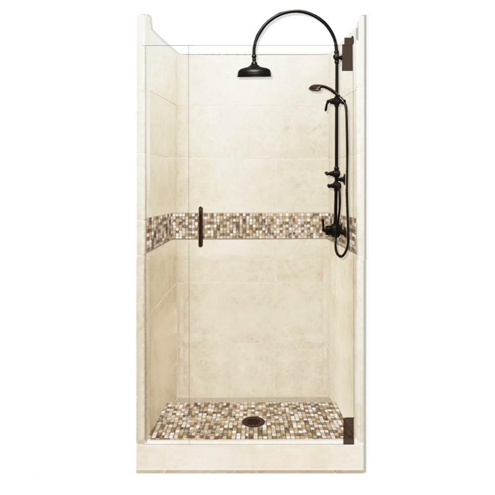 36 x 32 x 80 Roma Luxe Alcove Shower Kit in Desert Sand with Old World Bronze Finish