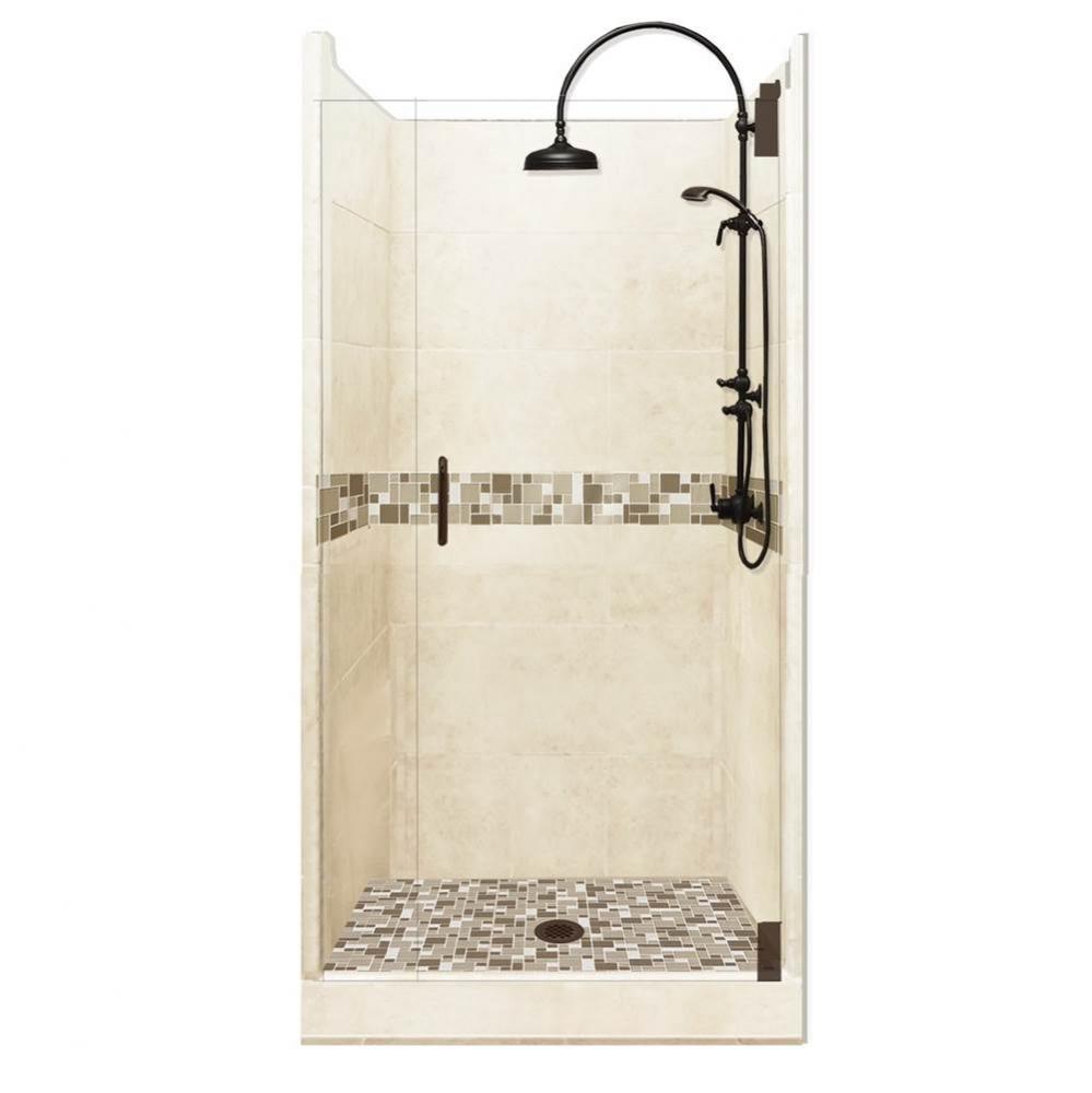 38 x 38 x 80 Tuscany Luxe Alcove Shower Kit in Desert Sand with Old World Bronze Finish