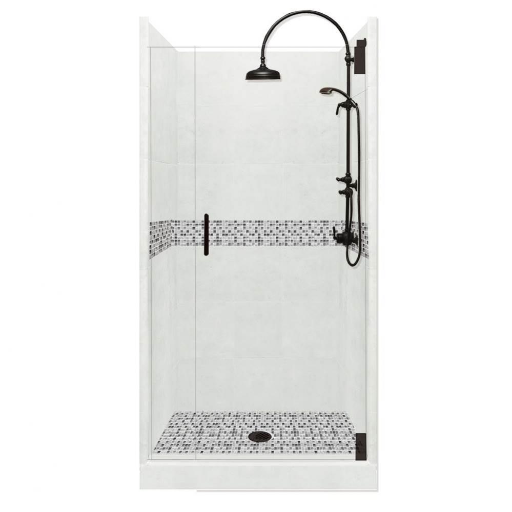 54 x 36 x 80 Del Mar Luxe Alcove Shower Kit in Natural Buff with Black Pipe Finish