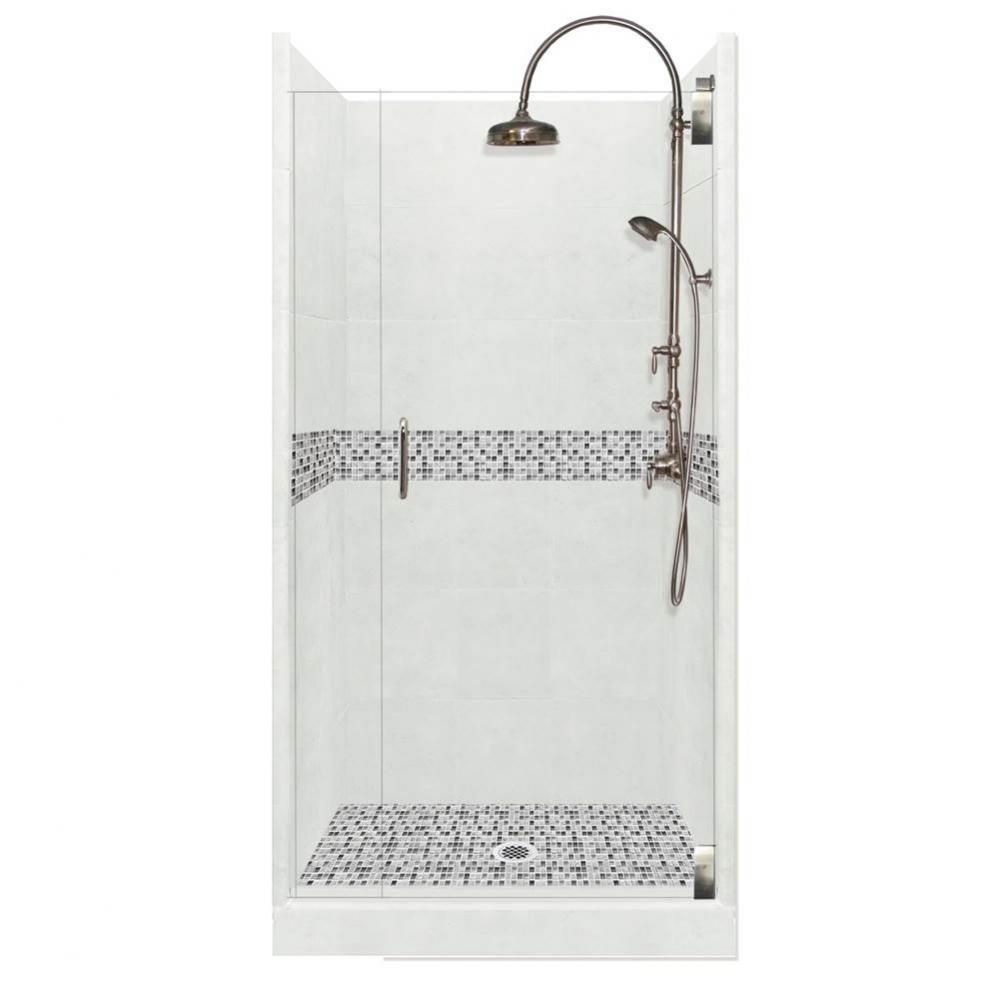 36 x 36 x 80 Del Mar Luxe Alcove Shower Kit in Natural Buff with Chrome Finish