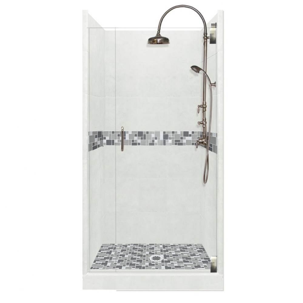 36 x 32 x 80 Newport Luxe Alcove Shower Kit in Natural Buff with Satin Nickel Finish