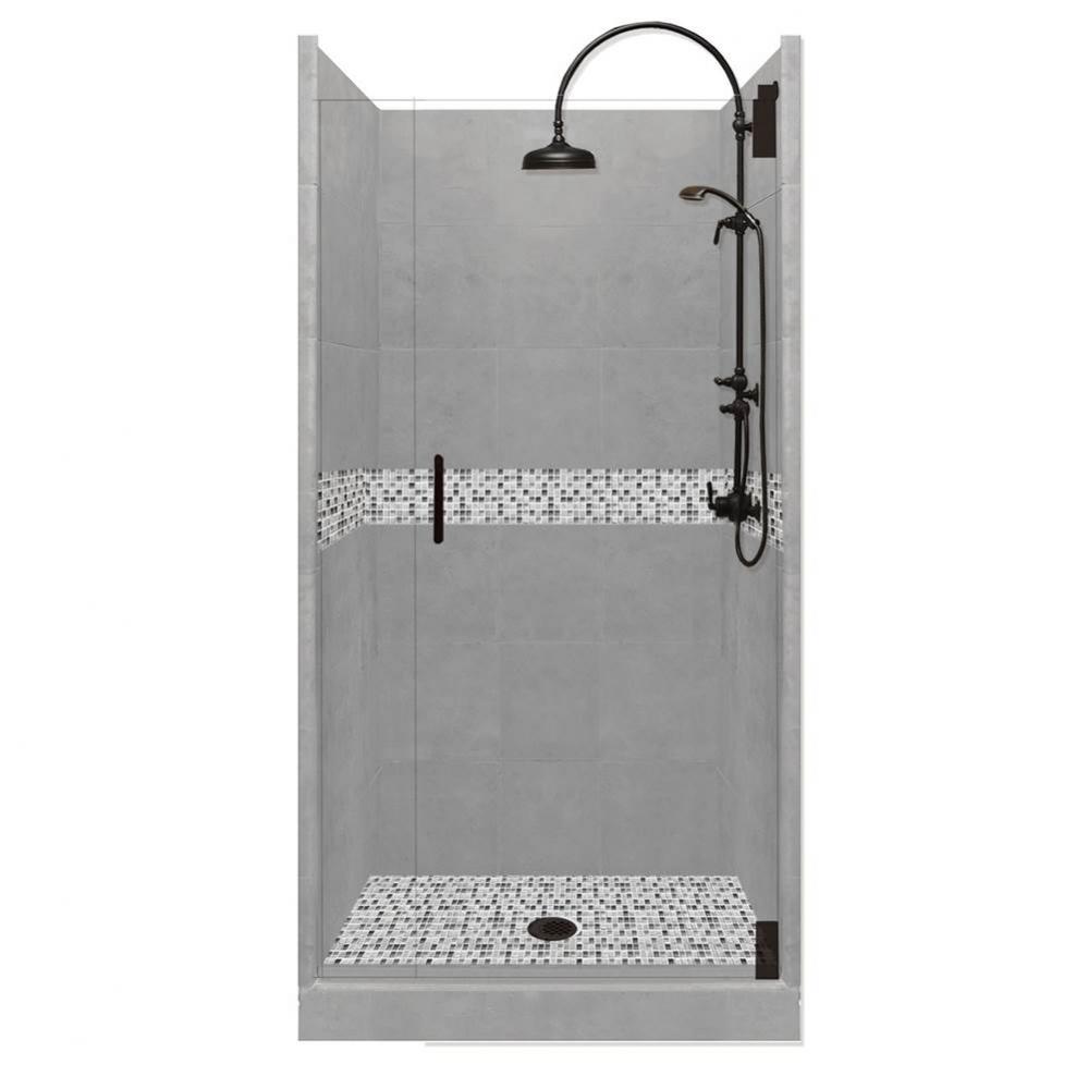 42 x 36 x 80 Del Mar Luxe Alcove Shower Kit in Wet Cement with Black Pipe Finish