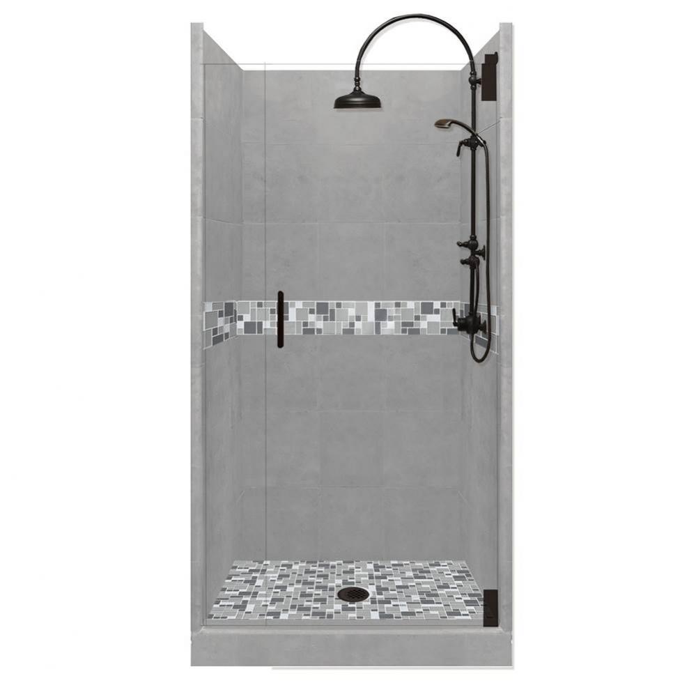 36 x 32 x 80 Newport Luxe Alcove Shower Kit in Wet Cement with Black Pipe Finish