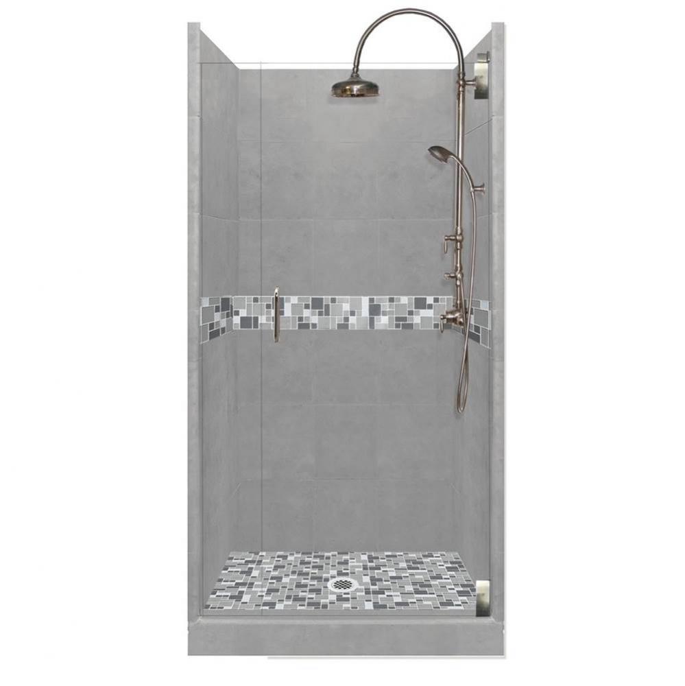 48 x 42 x 80 Newport Luxe Alcove Shower Kit in Wet Cement with Satin Nickel Finish