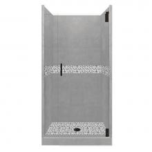 American Bath Factory AGH-5442WD-CD-BP - 54 x 42 x 80 Del Mar Grand Alcove Shower Kit in Wet Cement with Black Pipe Finish