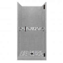 American Bath Factory AGH-4836WN-CD-BP - 48 x 36 x 80 Newport Grand Alcove Shower Kit in Wet Cement with Black Pipe Finish