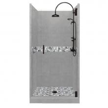 American Bath Factory ALH-5436WN-CD-BP - 54 x 36 x 80 Newport Luxe Alcove Shower Kit in Wet Cement with Black Pipe Finish