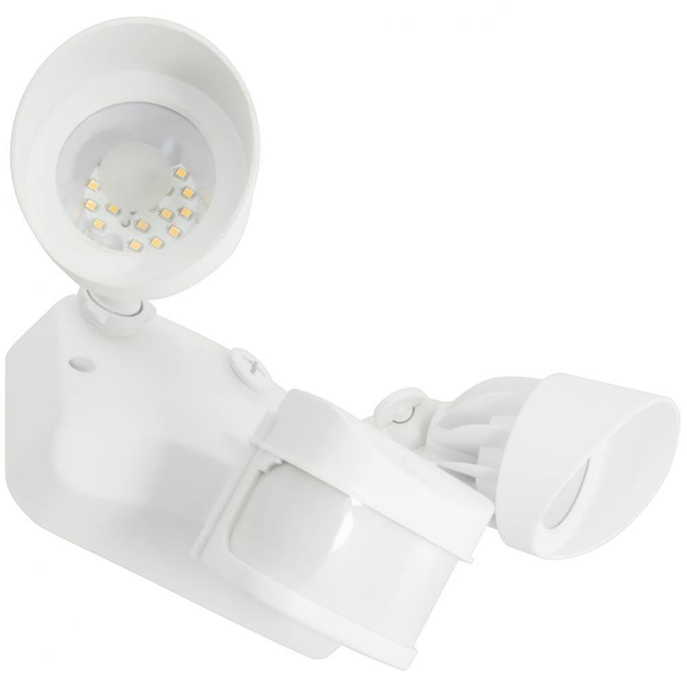 2-Head, White, 100-240V, PIR Motion Sensor Flood, 3000K, cULus