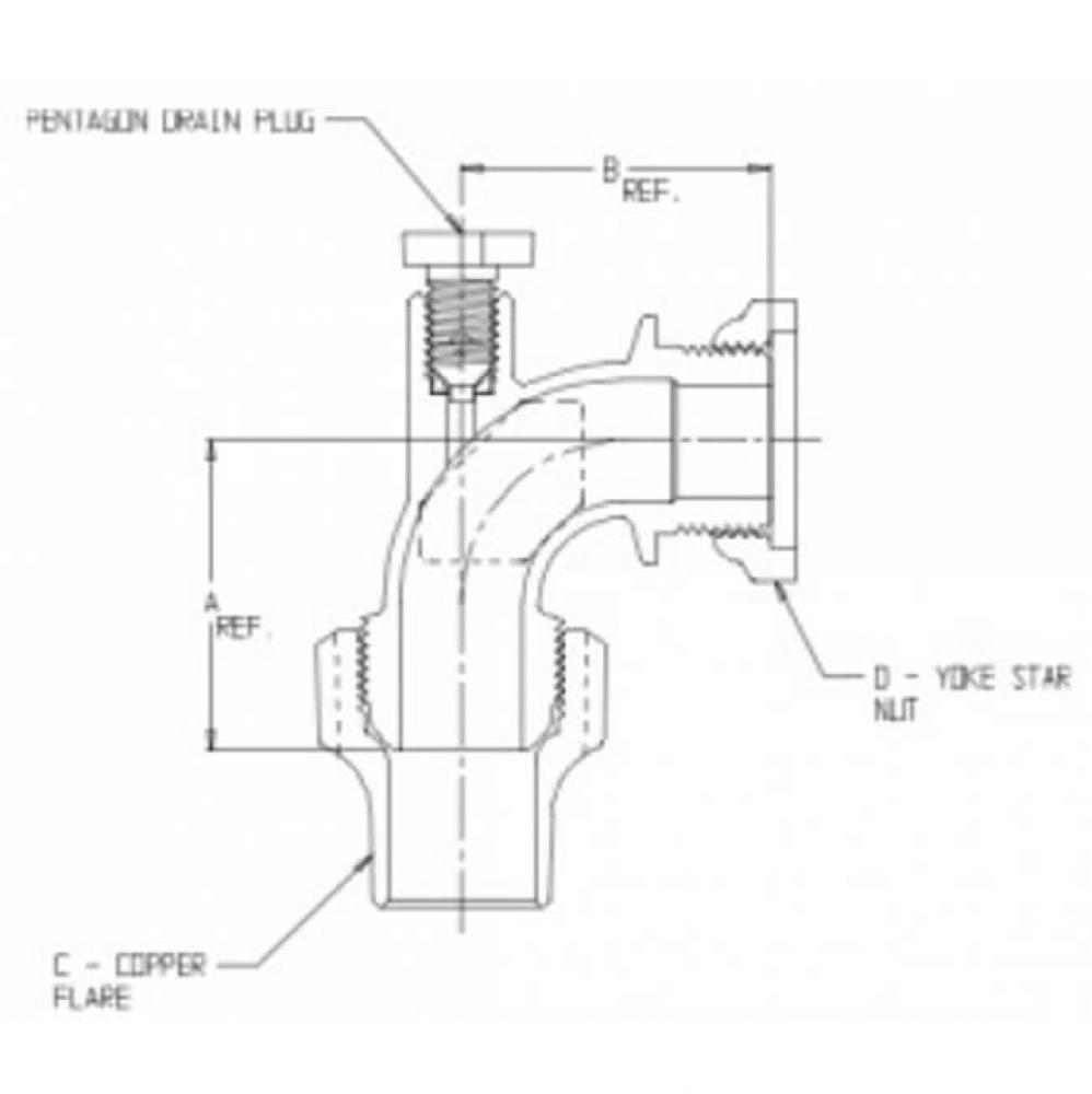 74779YW 3/4X01 QTR BEND W/PENT DRN FLRxYOKE-NL