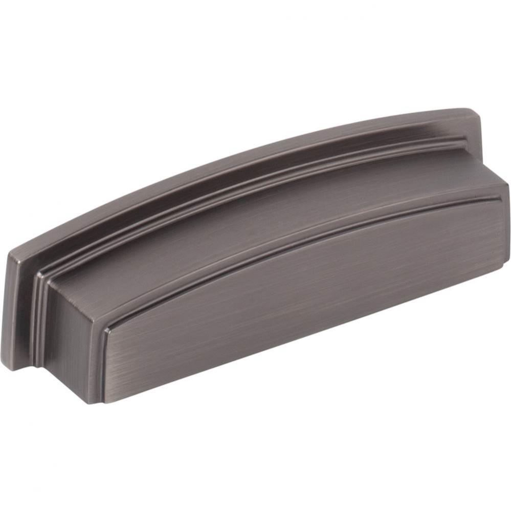 96 mm Center Brushed Pewter Square-to-Center Square Renzo Cabinet Cup Pull