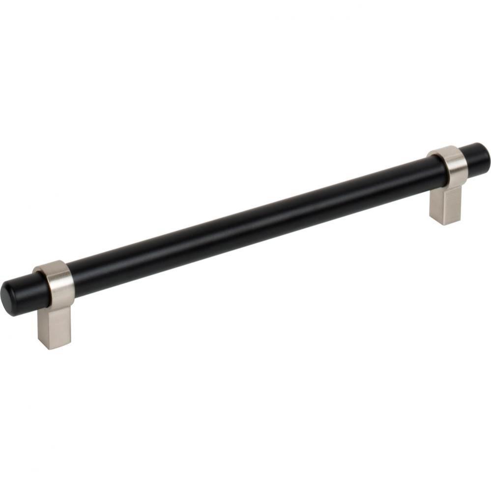 192 mm Center-to-Center Matte Black with Satin Nickel Key Grande Cabinet Bar Pull