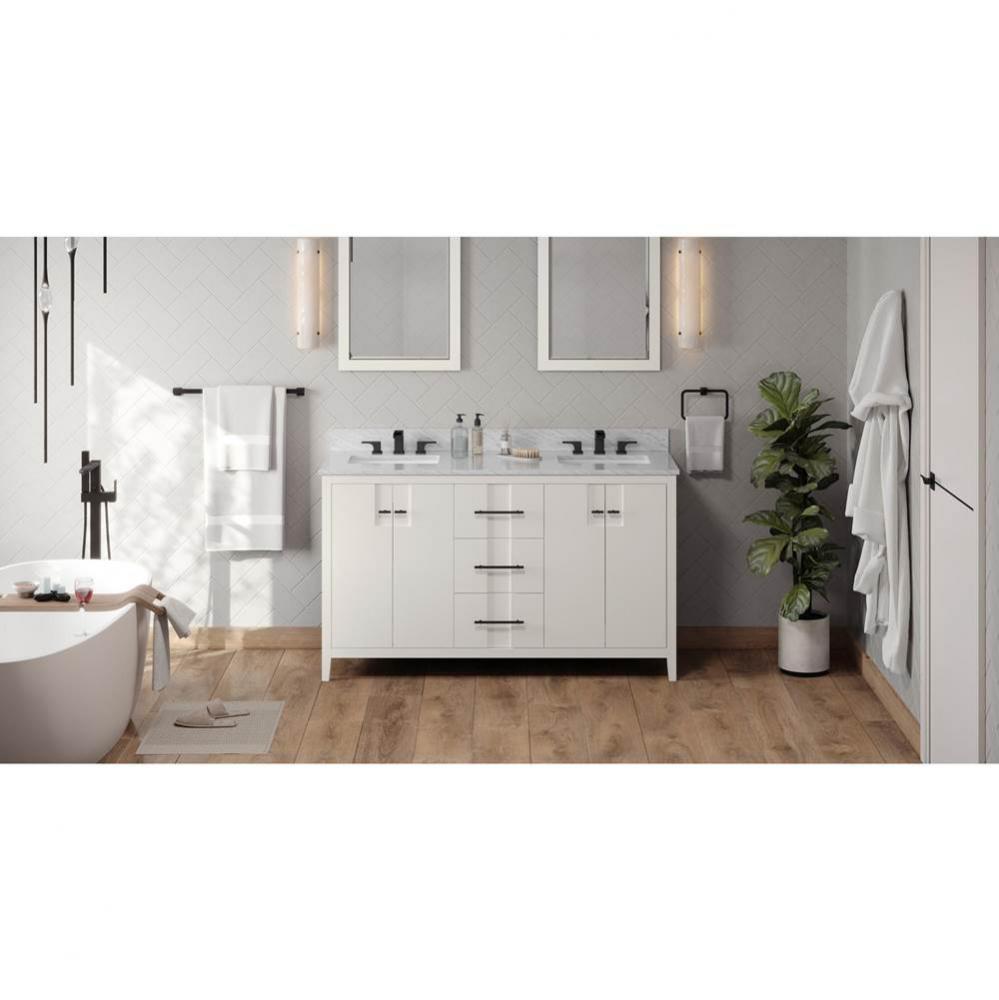 60'' White Katara Vanity, Double Bowl, White Carrara Marble Vanity Top, Two Undermount R