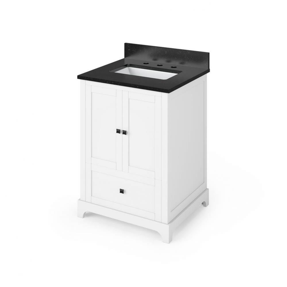 24'' White Addington Vanity, Black Granite Vanity Top, undermount rectangle bowl