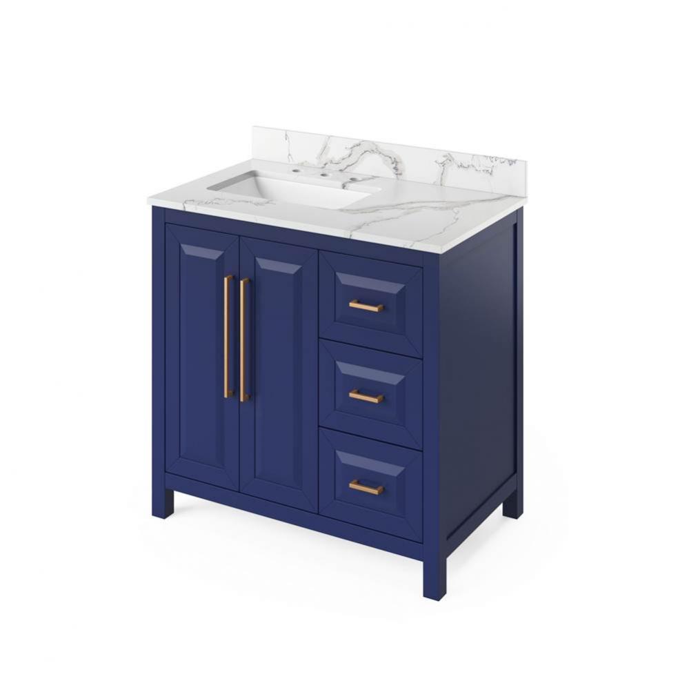 36'' Hale Blue Cade Vanity, left offset, Calacatta Vienna Quartz Vanity Top, undermount