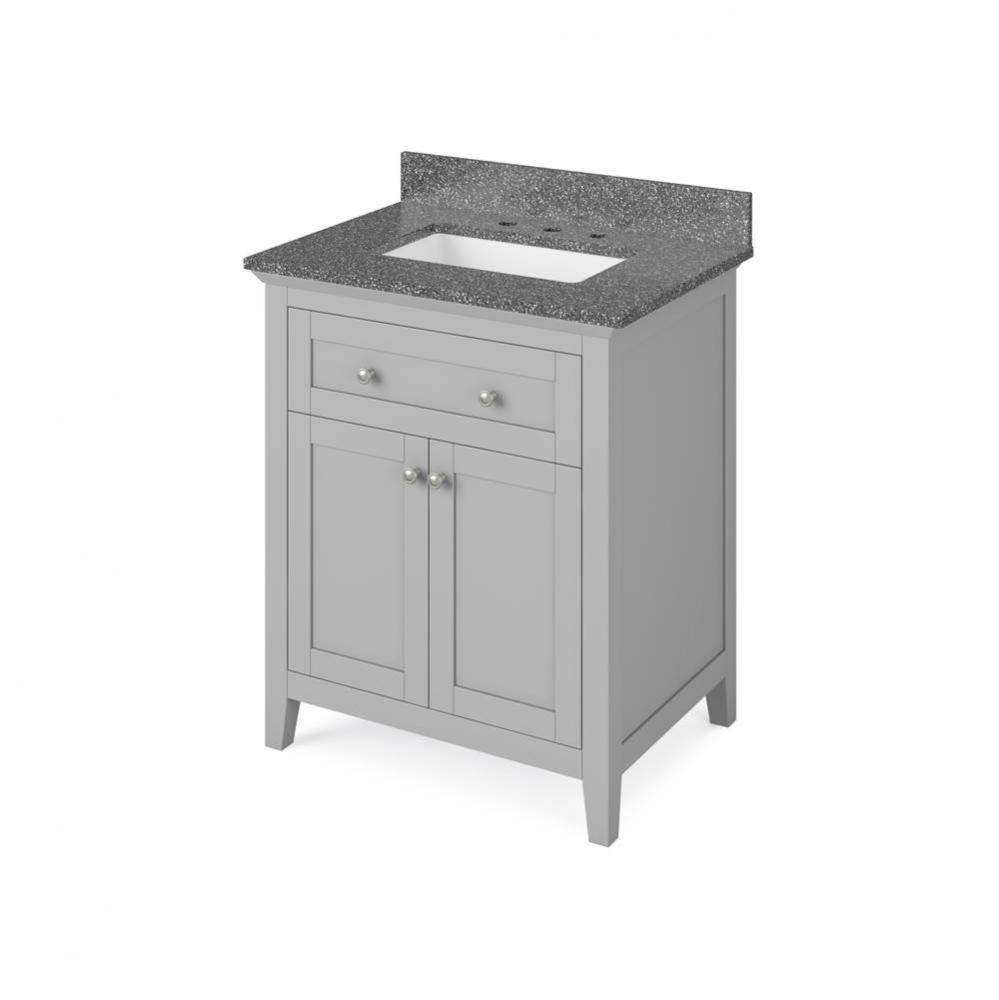 30'' Grey Chatham Vanity, Boulder Cultured Marble Vanity Top, undermount rectangle bowl