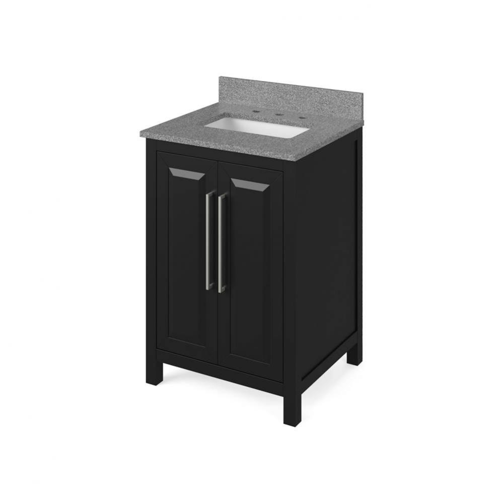 24'' Black Cade Vanity, Steel Grey Cultured Marble Vanity Top, undermount rectangle bowl