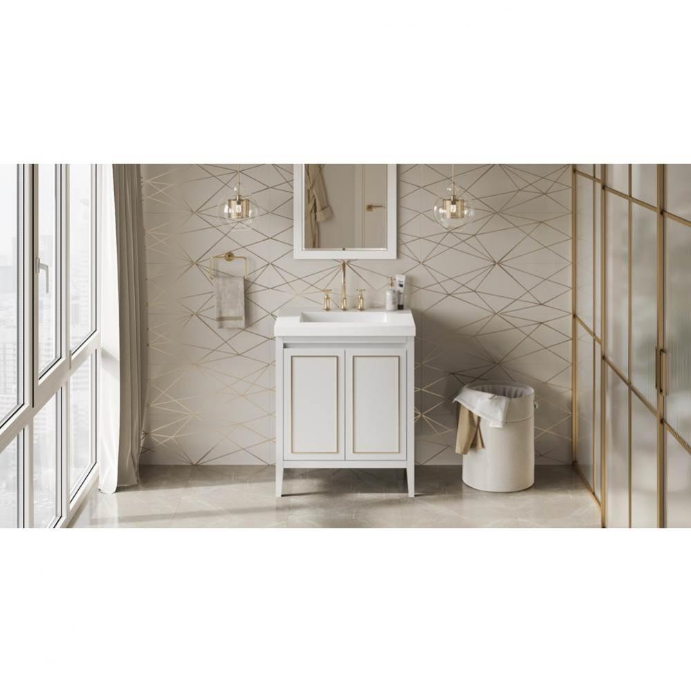 30'' White Percival Vanity, Lavante Cultured Marble Vessel Vanity Top, Integrated Rectan