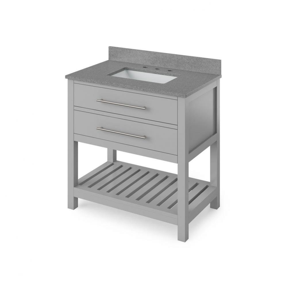 36'' Grey Wavecrest Vanity, Steel Grey Cultured Marble Vanity Top, undermount rectangle