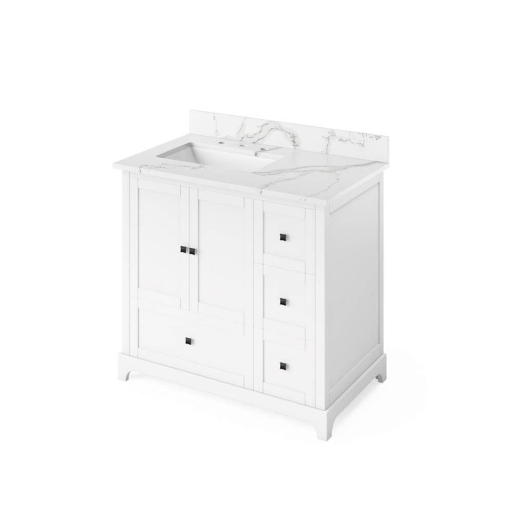 36'' White Addington Vanity, left offset, Calacatta Vienna Quartz Vanity Top, undermount