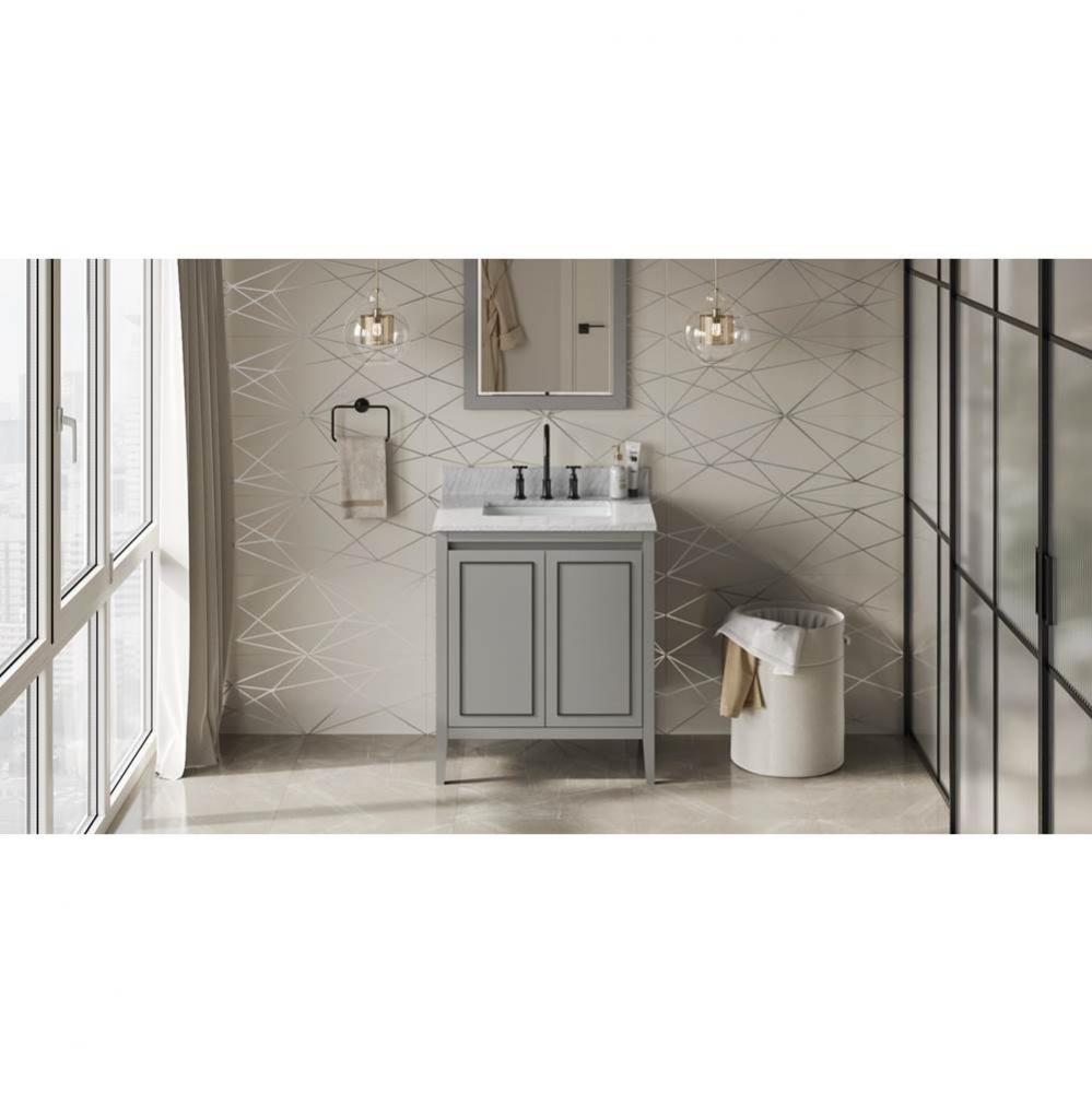 30'' Grey Percival Vanity, White Carrara Marble Vanity Top, Undermount Rectangle Bowl