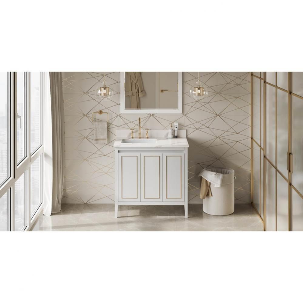 36'' White Percival Vanity, Left Offset, Calacatta Vienna Quartz Vanity Top, Undermount