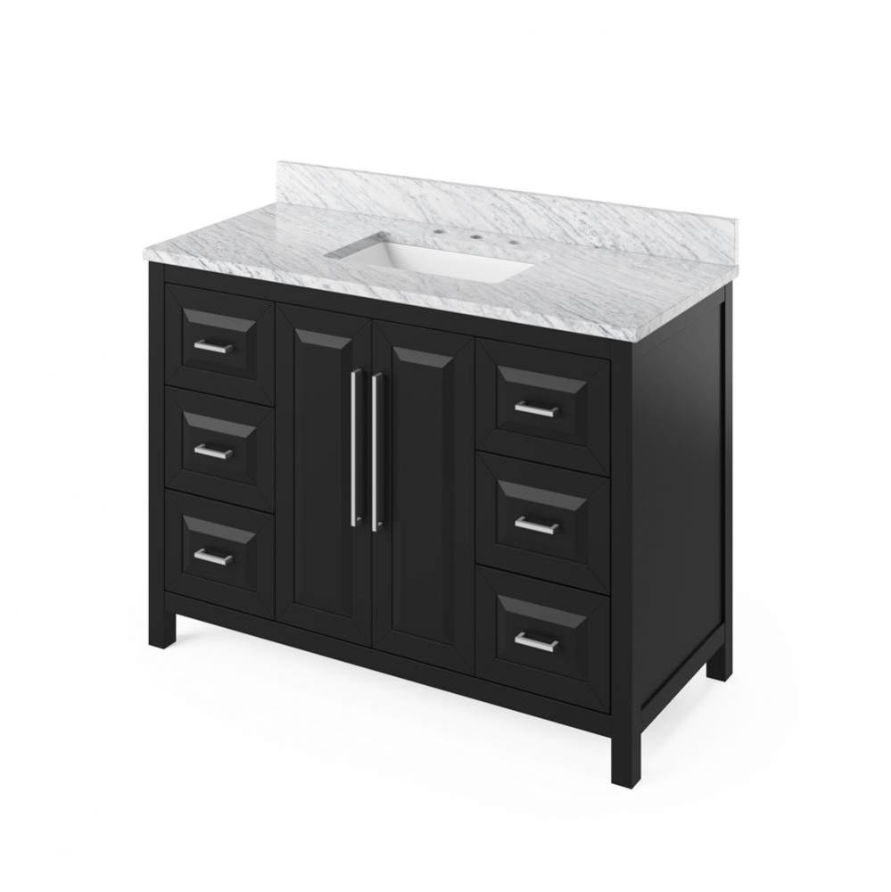 48'' Black Cade Vanity, White Carrara Marble Vanity Top, undermount rectangle bowl