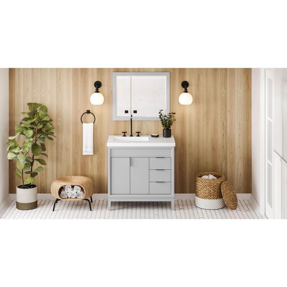 36'' Grey Theodora Vanity, Left Offset, Lavante Cultured Marble Vessel Vanity Top , Inte