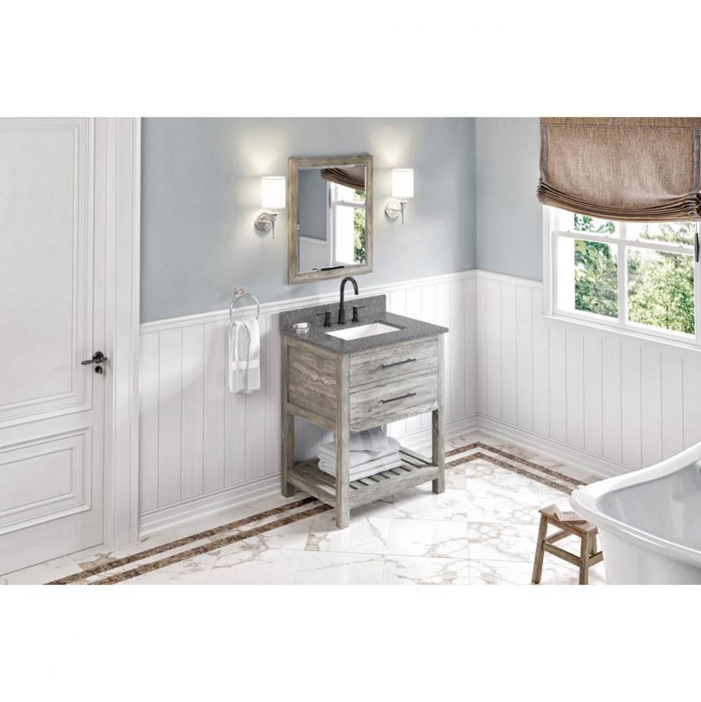 30'' Weathered Grey Wavecrest Vanity, Boulder Cultured Marble Vanity Top, Undermount Rec