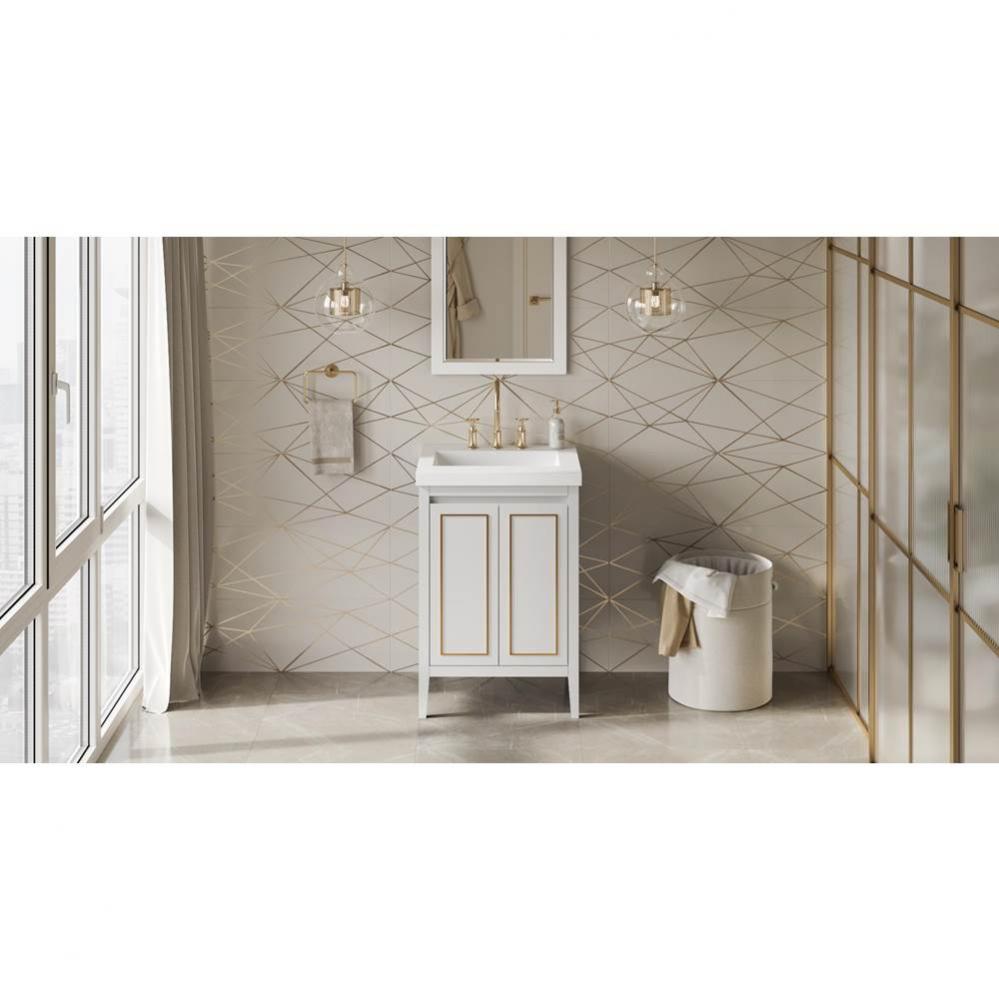 24'' White Percival Vanity, Lavante Cultured Marble Vessel Vanity Top, Integrated Rectan