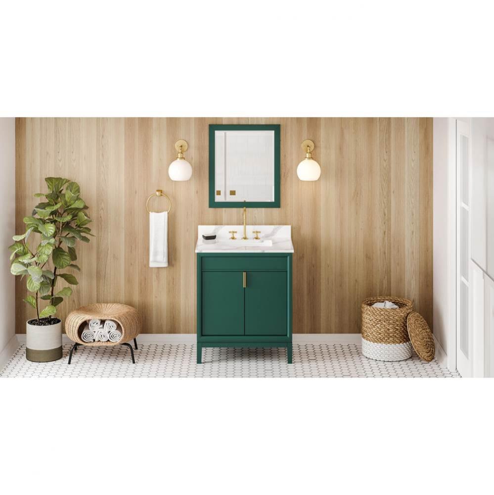 30'' Forest Green Theodora Vanity, Calacatta Vienna Quartz Vanity Top, Undermount Rectan