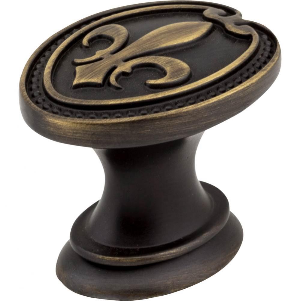 1-5/16'' Overall Length Antique Brushed Satin Brass Fleur-de-lis Bienville Cabinet Knob