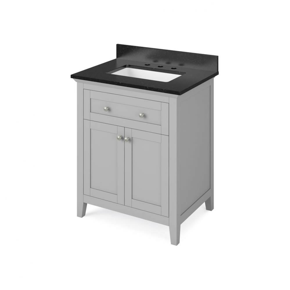 30'' Grey Chatham Vanity, Black Granite Vanity Top, undermount rectangle bowl