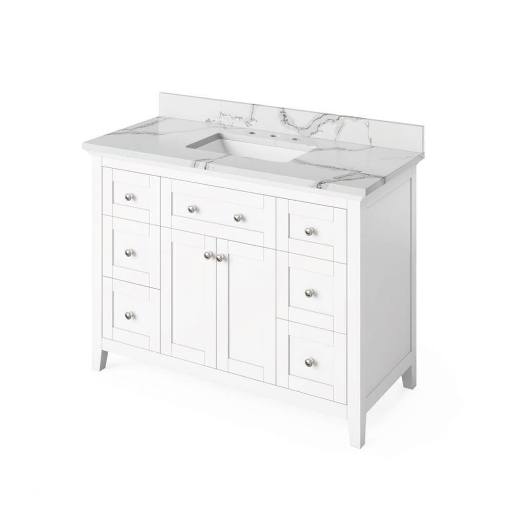 48'' White Chatham Vanity, Calacatta Vienna Quartz Vanity Top, undermount rectangle bowl