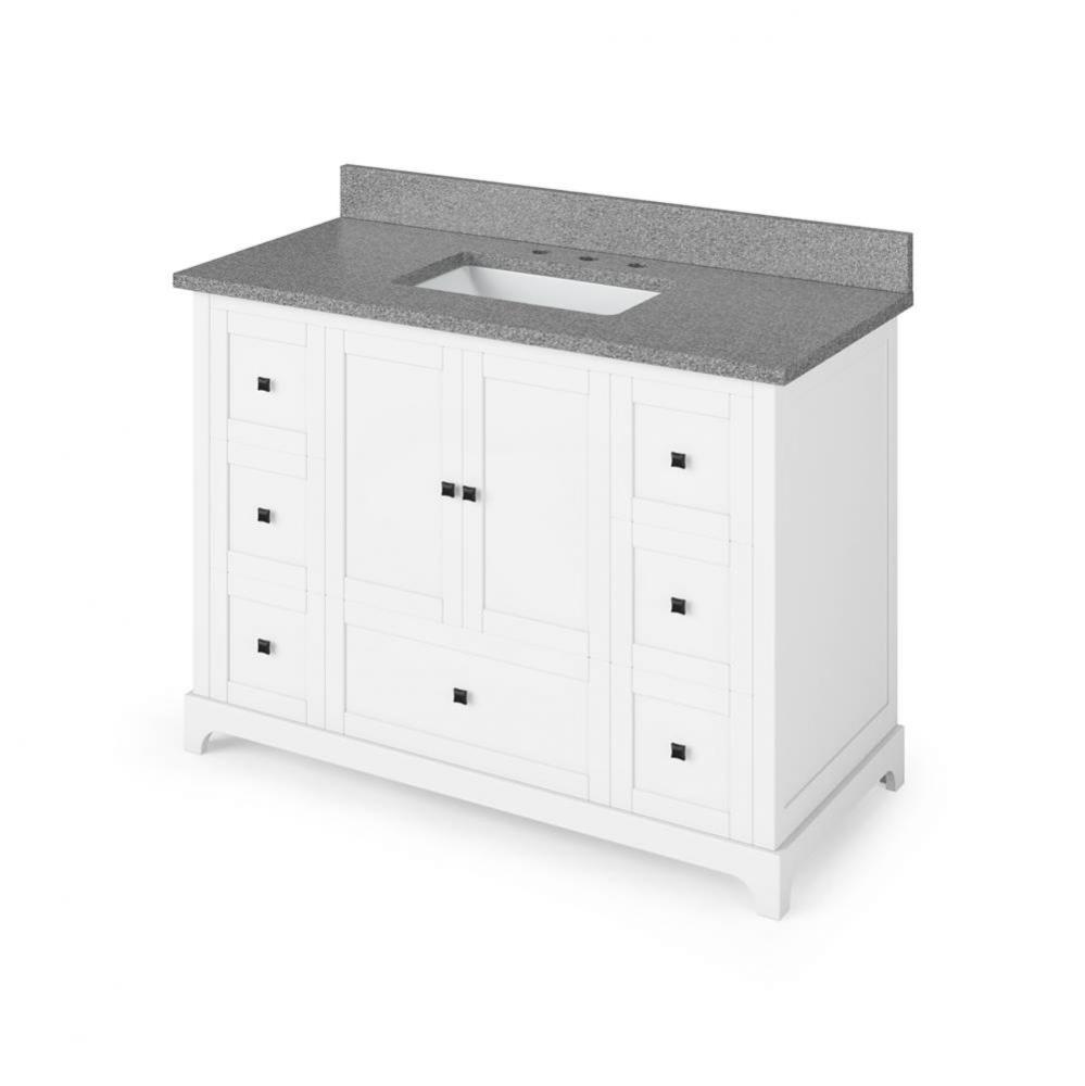 48'' White Addington Vanity, Steel Grey Cultured Marble Vanity Top, undermount rectangle