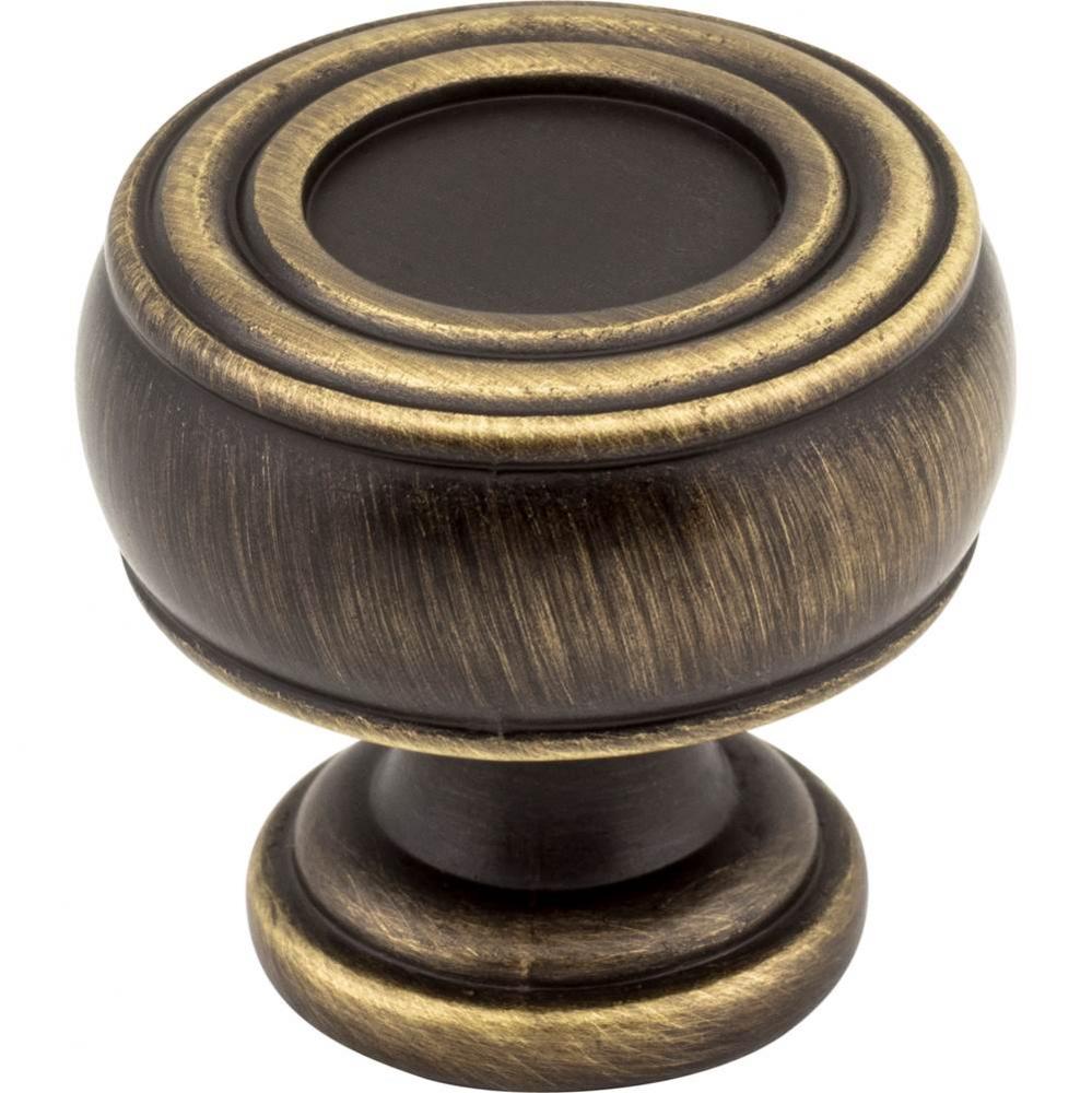 1-3/16'' Diameter Antique Brushed Satin Brass Barrel Bremen 2 Cabinet Knob