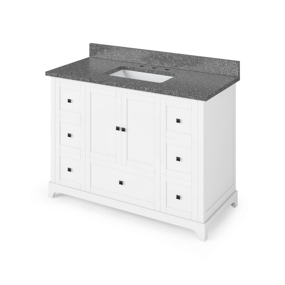 48'' White Addington Vanity, Boulder Cultured Marble Vanity Top, undermount rectangle bo