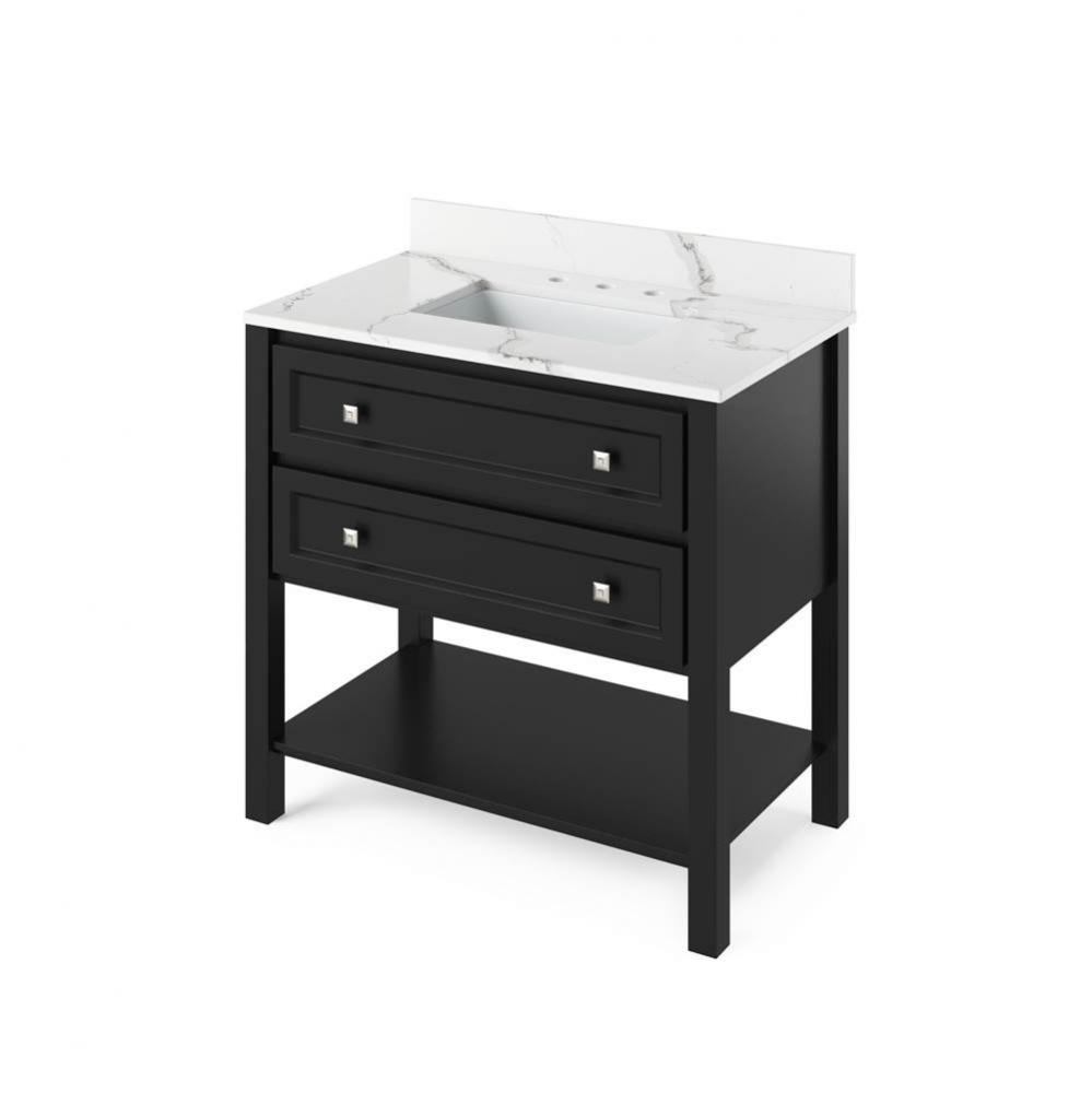 36'' Black Adler Vanity, Calacatta Vienna Quartz Vanity Top, undermount rectangle bowl