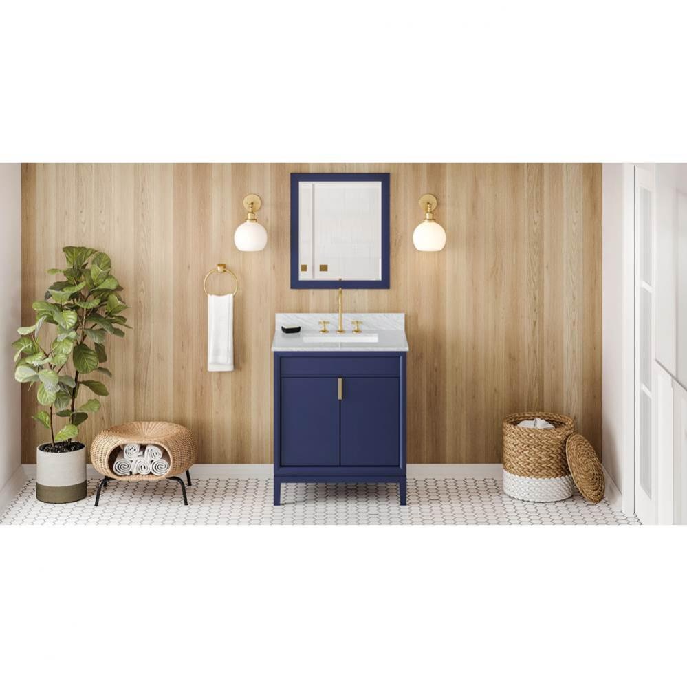 30'' Hale Blue Theodora Vanity, White Carrara Marble Vanity Top, Undermount Rectangle Bo