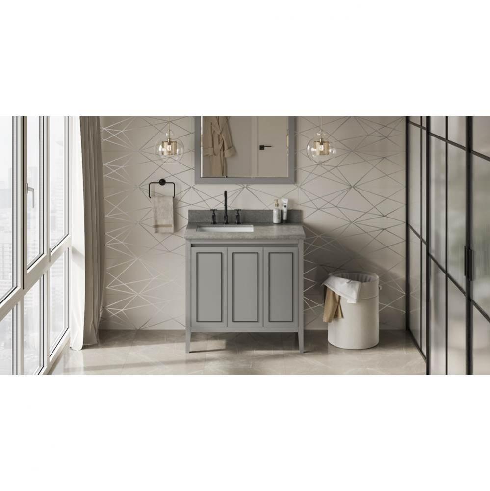 36'' Grey Percival Vanity, Left Offset, Steel Grey Cultured Marble Vanity Top, Undermoun