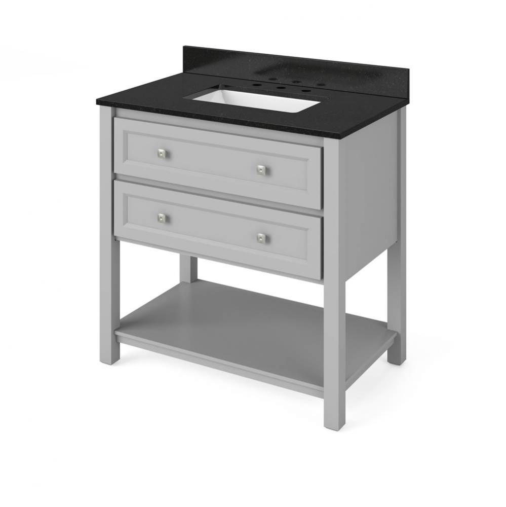 36'' Grey Adler Vanity, Black Granite Vanity Top, undermount rectangle bowl