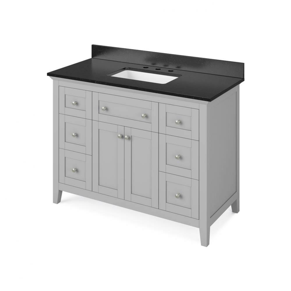 48'' Grey Chatham Vanity, Black Granite Vanity Top, undermount rectangle bowl